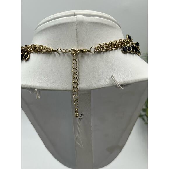 Vintage Black and Gold Tone Floral Statement Necklace - Picture 7 of 13